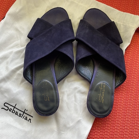 Sebastian Navy suede slides size 36 made in Italy - Picture 5 of 5